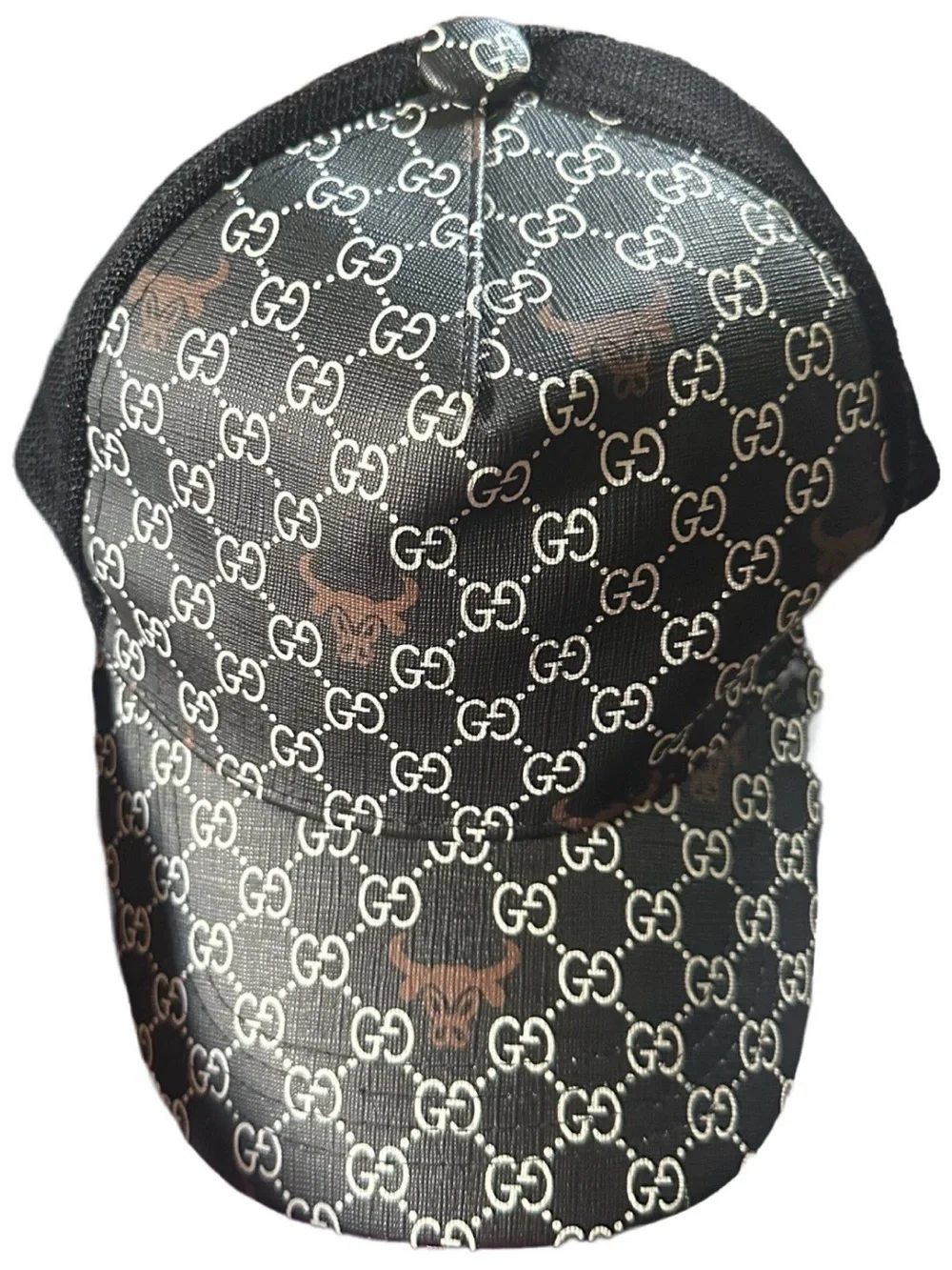 Gucci Black GG Monogram Baseball Cap with Brown Accents